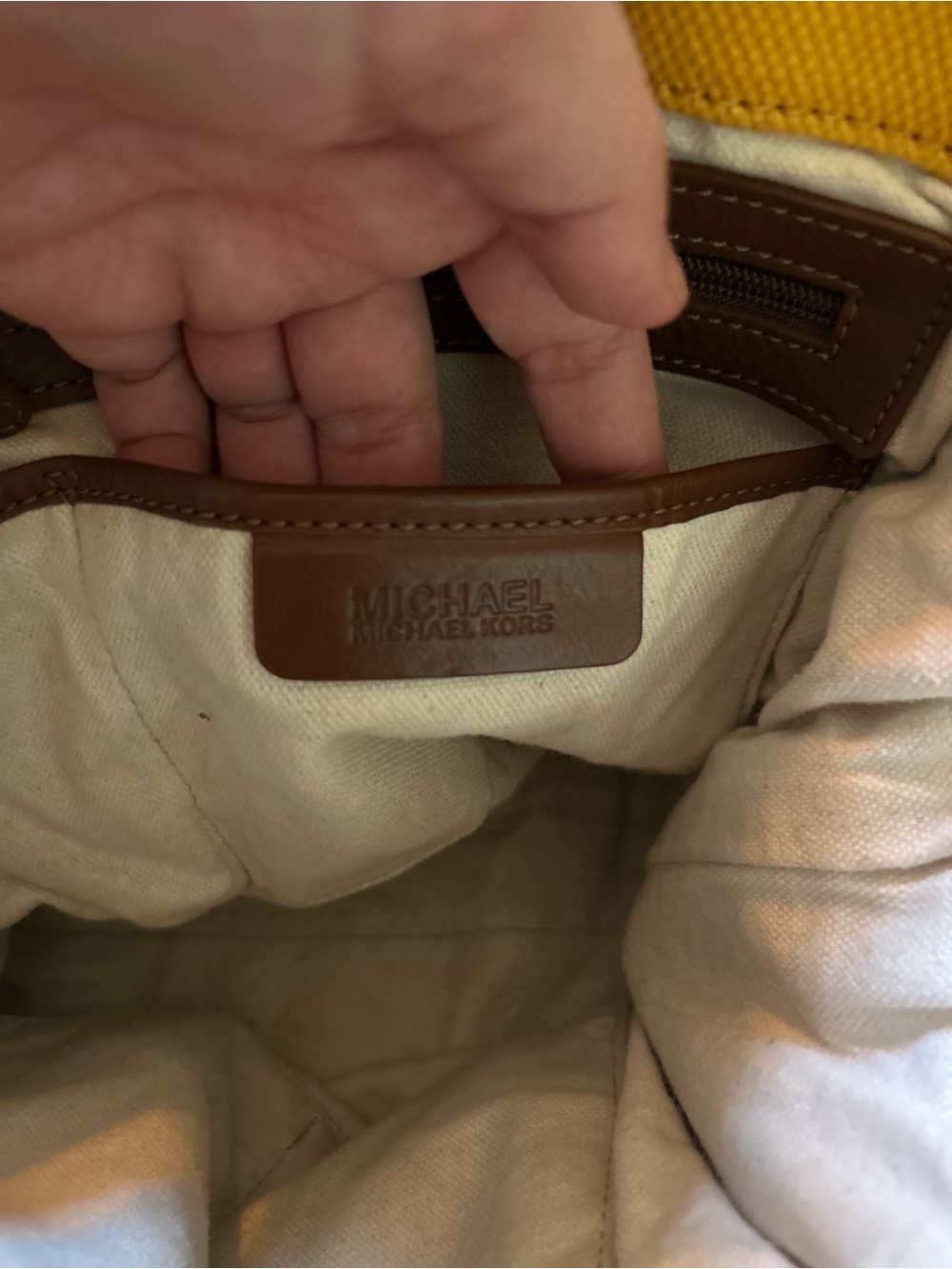 Michael Kors Yellow Canvas Tote with Brown Leather Accents - Picture 11 of 12